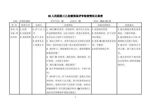 三级医院现场评审检查情况记录表(护理院感组)