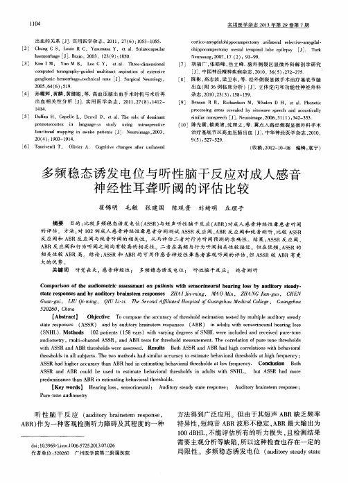 多频稳态诱发电位与听性脑干反应对成人感音神经性耳聋听阈的评估比较