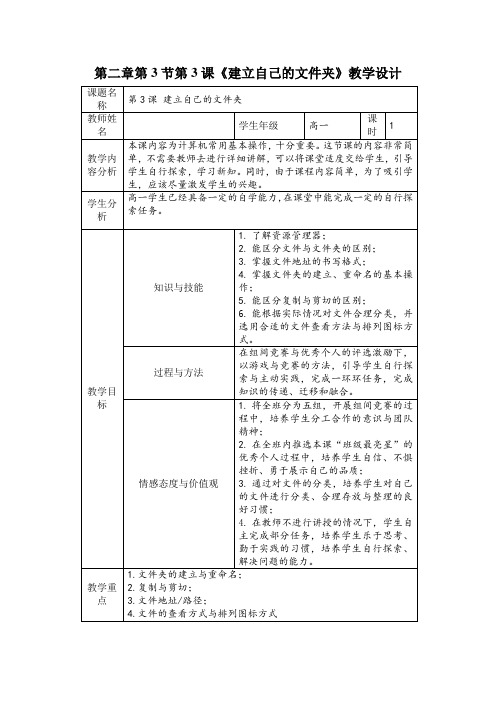 建立自己的文件夹 教学设计
