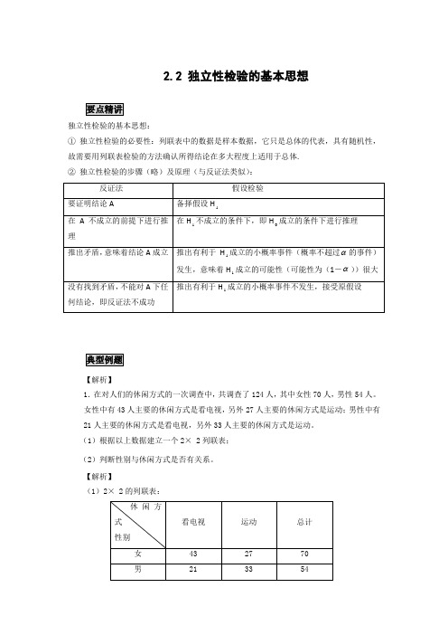 高中数学知识点精讲精析 独立性检验的基本思想