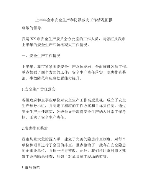 上半年全市安全生产和防汛减灾工作情况汇报