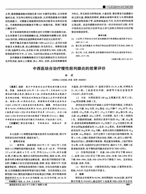 中西医结合治疗慢性前列腺炎的效果评价