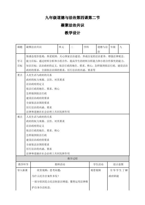 人教部编版道德与法治九年级上册4.2 凝聚法治共识 教学设计