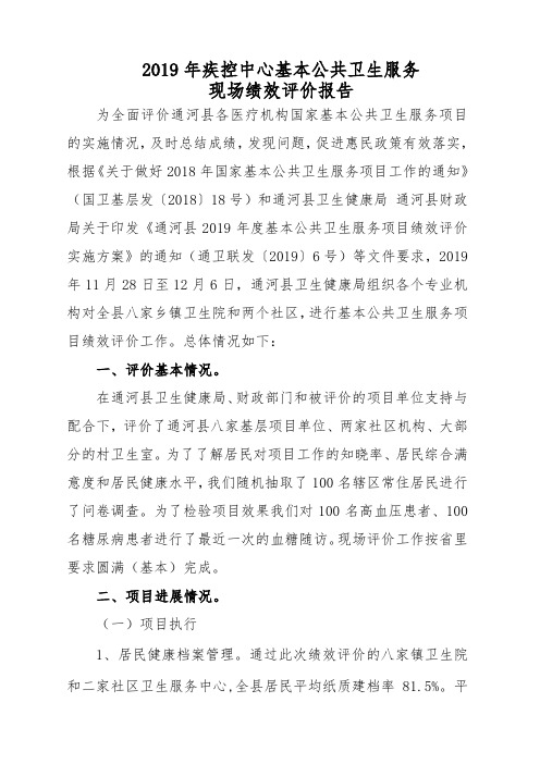 2019年疾控中心绩效评价报告