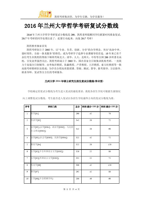 2016年兰州大学哲学考研复试分数线