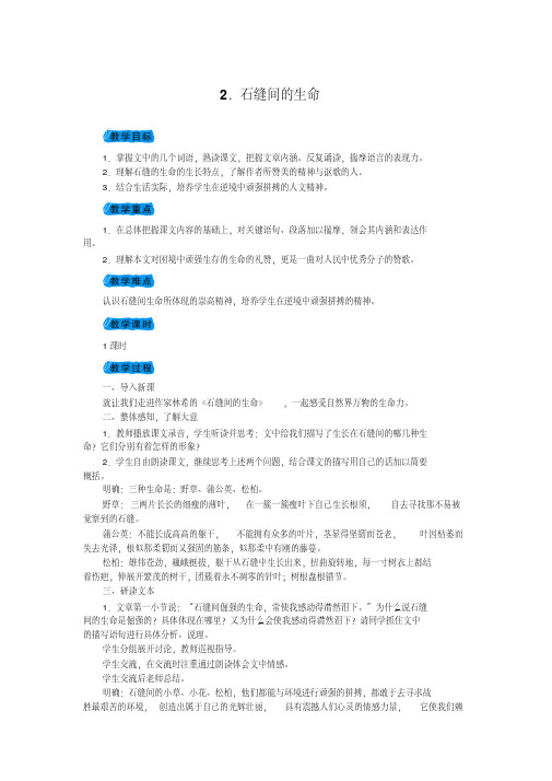 九年级语文(语文版)下册教案：2.石缝间的生命