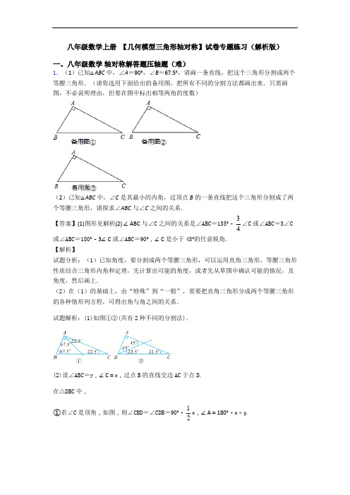 八年级数学上册 【几何模型三角形轴对称】试卷专题练习(解析版)