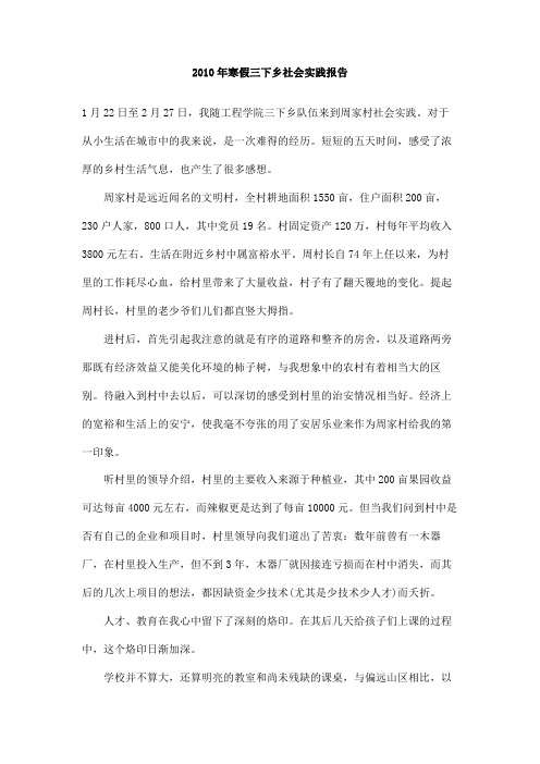 2010年寒假三下乡社会实践报告
