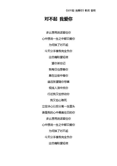 《对不起 我爱你》歌词 黎明