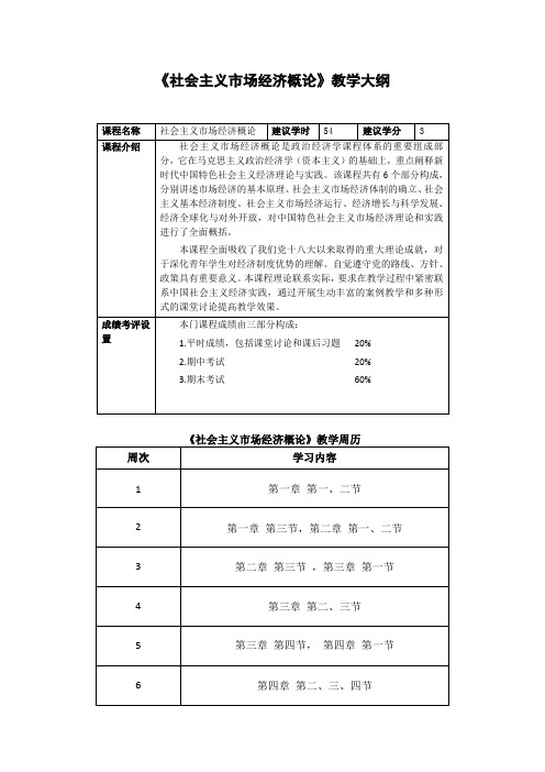 社会主义市场经济教学大纲