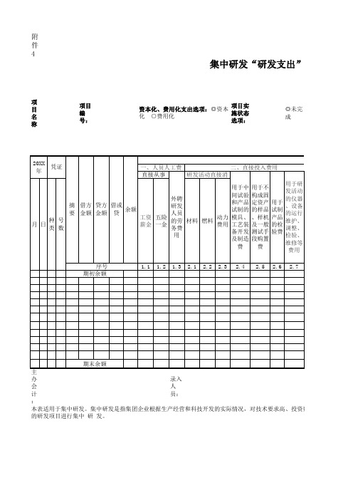 集中研发“研发支出”辅助账