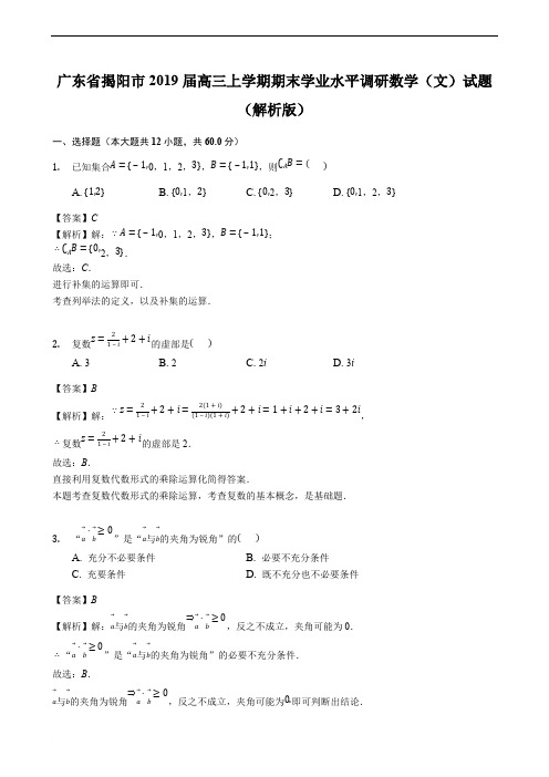 广东省揭阳市2019届高三上学期期末学业水平调研数学(文)试题及精品解析