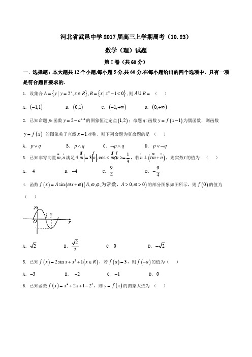 【全国百强校】河北省武邑中学2017届高三上学期周考(10.23)理数(原卷版)
