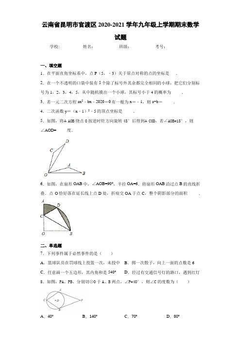 云南省昆明市官渡区2020-2021学年九年级上学期期末数学试题