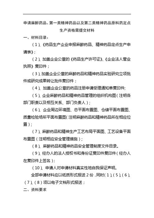 申请麻醉药品、第一类精神药品以及第二类精神药品原料药