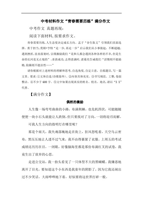 中考材料作文“青春需要历练”满分作文1