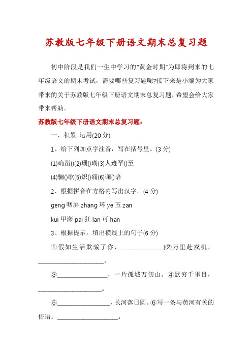 苏教版七年级下册语文期末总复习题