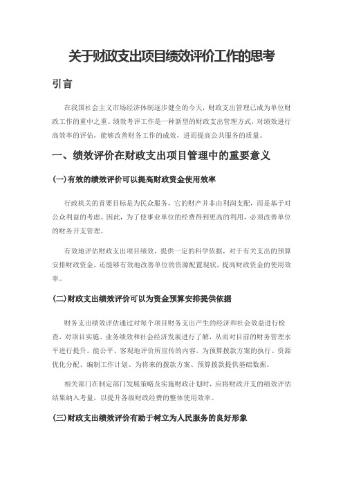 关于财政支出项目绩效评价工作的思考