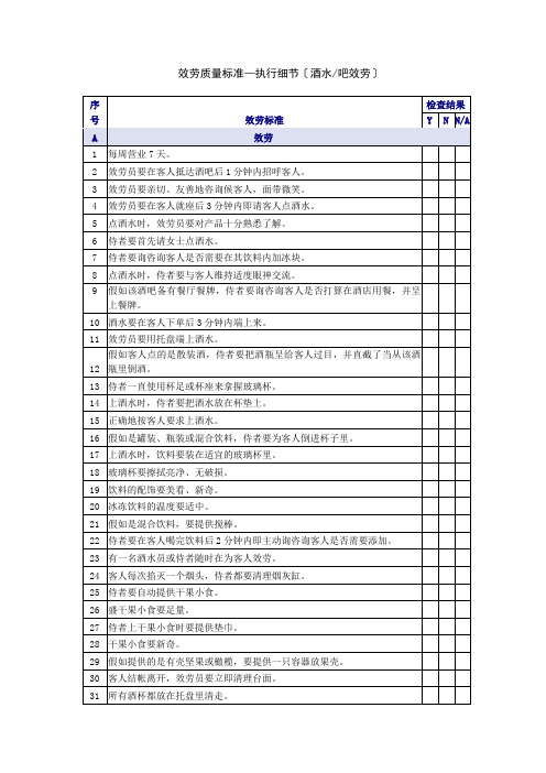 酒水酒吧服务质量检查表