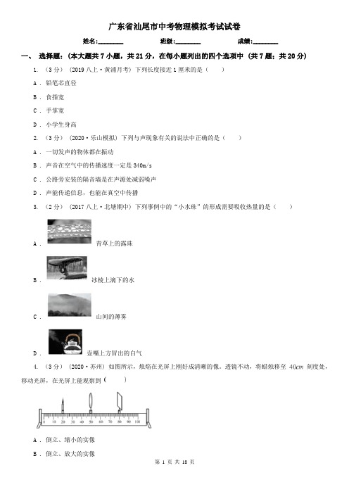 广东省汕尾市中考物理模拟考试试卷