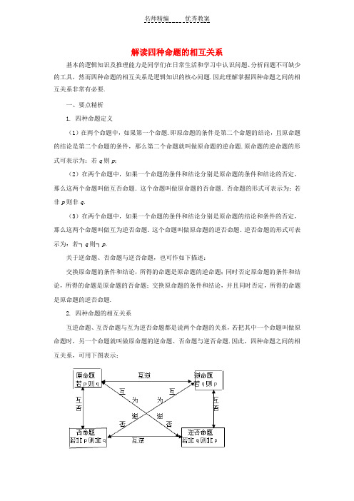 高中数学北师大版选修1-1第一章《解读四种命题的相互关系》word拓展资料素材