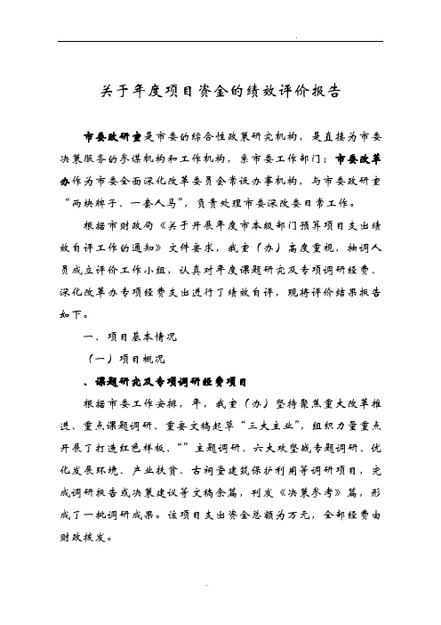 关于2018年度项目资金的绩效评价报告
