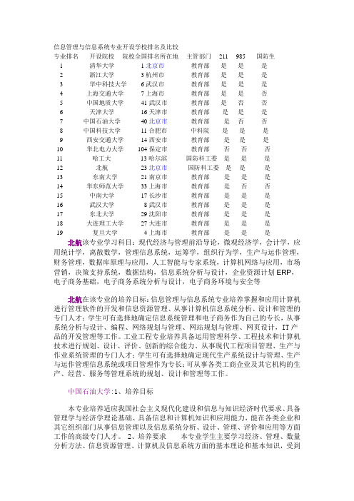 信息管理与信息系统专业开设学校排名及比较