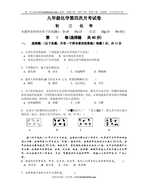 九年级化学第四次月考试卷