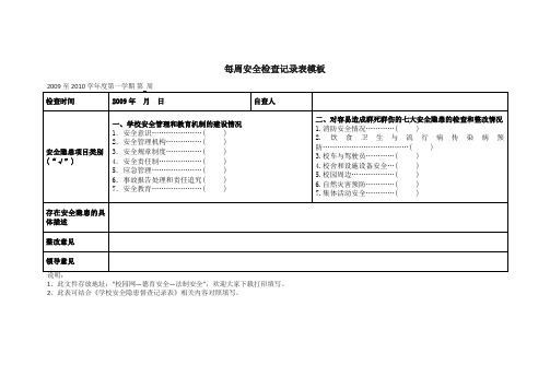 每周安全检查记录表模板