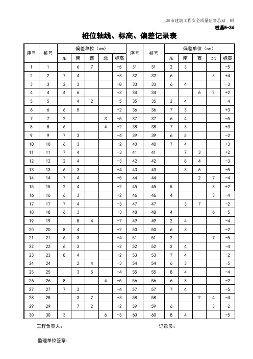 桩位偏差汇总表