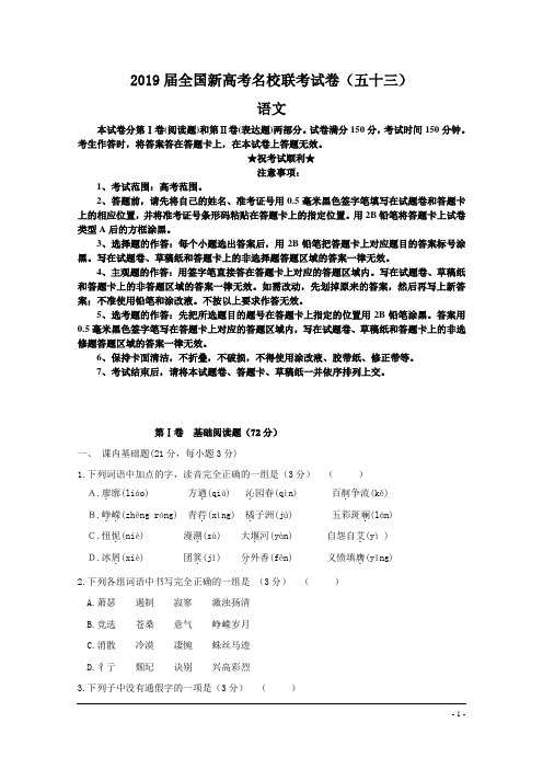 2019届全国新高考名校联考试卷(五十三)语文