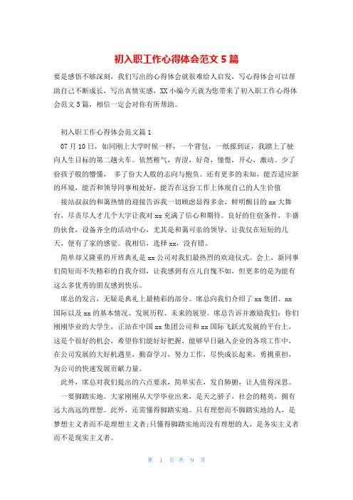 初入职工作心得体会范文5篇