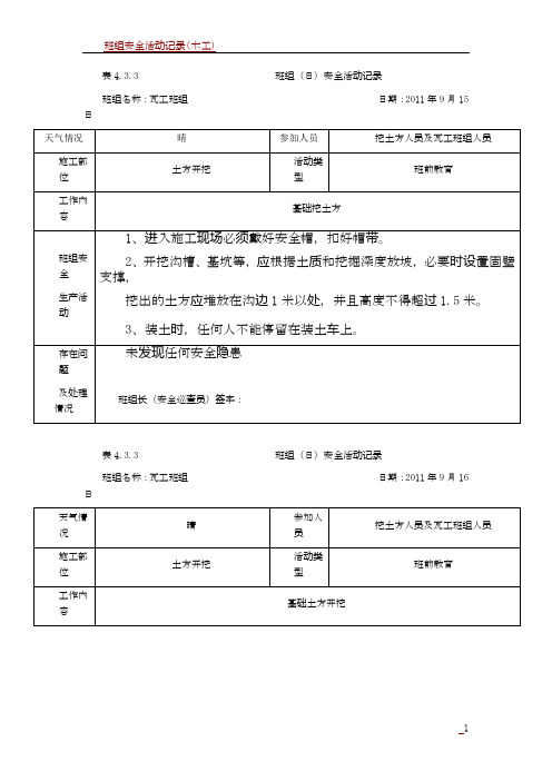 班组安全活动记录(瓦工)