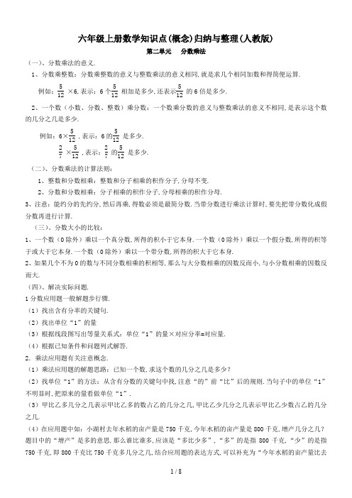 最新六年级上册数学知识点(概念)归纳与整理(人教版)