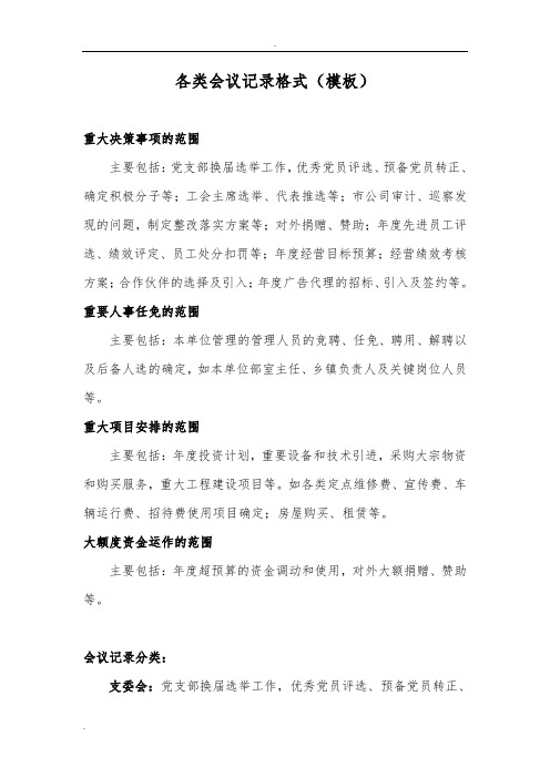各类会议记录格式(参考模板)