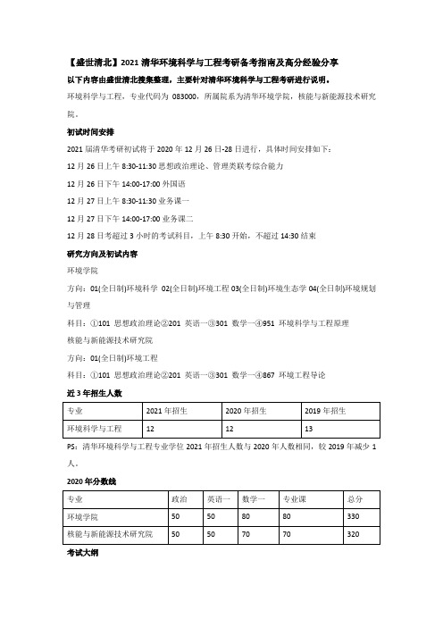 【盛世清北】2021清华环境科学与工程考研备考指南及高分经验分享