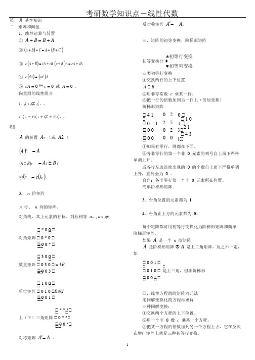 考研数学线性代数必背知识点