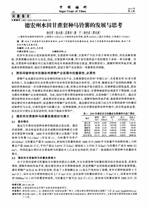 德宏州水田甘蔗套种马铃薯的发展与思考