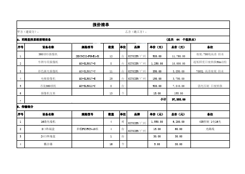 2020监控系统工程成本清单明细表
