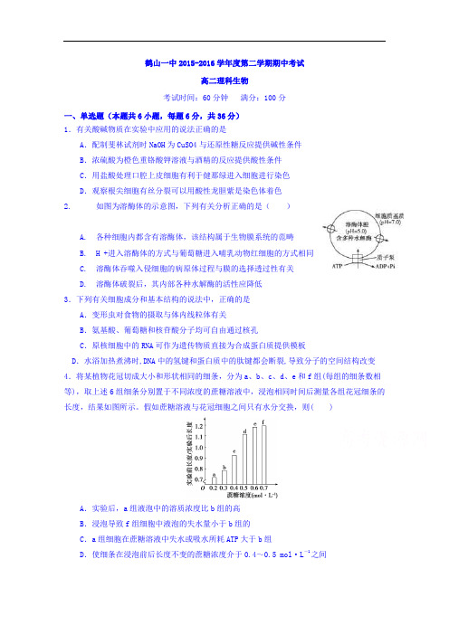 广东省鹤山市第一中学2015-2016学年高二下学期期中考