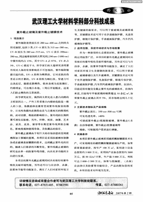武汉理工大学材料学科部分科技成果