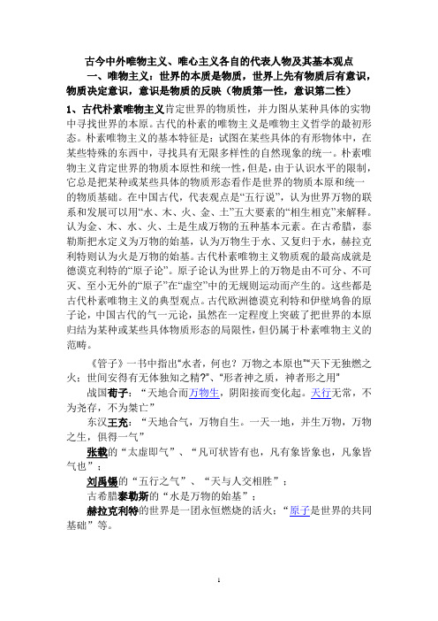 古今中外唯物主义和唯心主义代表人物及观点