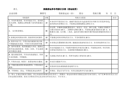 班线客运单车考核计分表(客运站用)