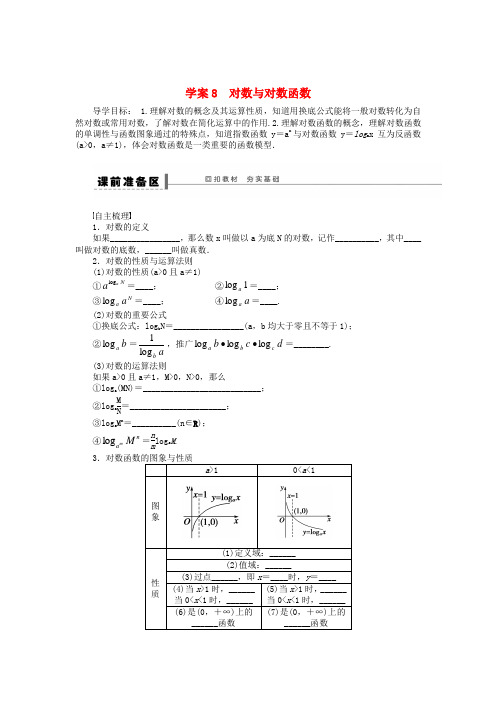 高三数学一轮 2.6 对数与对数函数导学案 理 北师大版