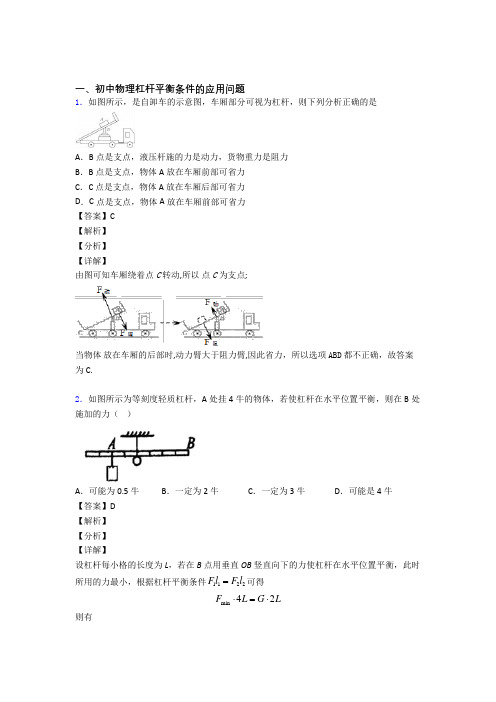 中考物理二轮 杠杆平衡条件的应用问题 专项培优 易错 难题及答案