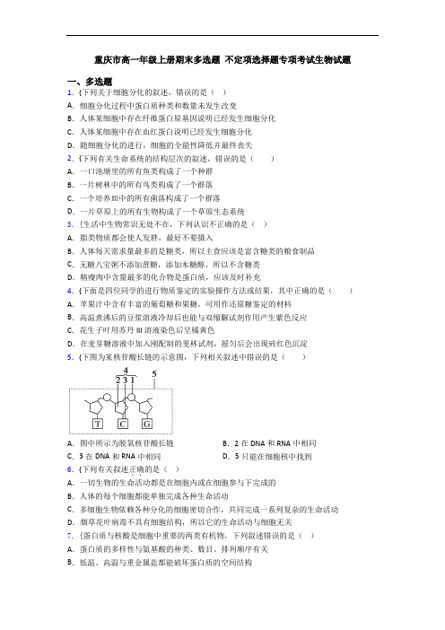 重庆市高一年级上册期末多选题 不定项选择题专项考试生物试题
