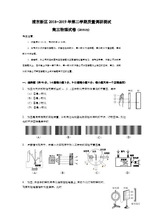 上海市浦东新区2019年高三高考二模物理试题及答案(word版)