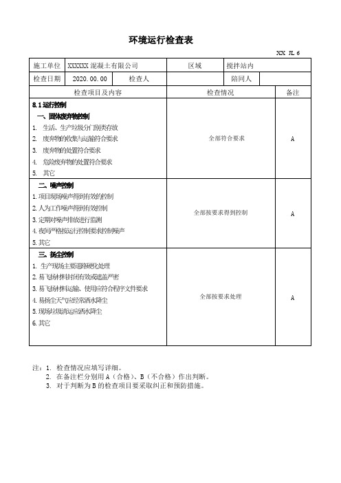 混凝土搅拌站环境运行检查表2020