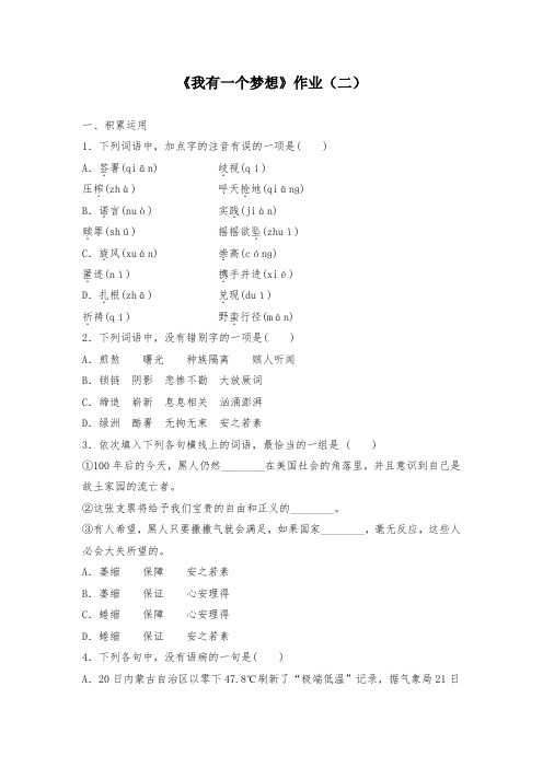 高中语文《我有一个梦想》课堂测试题(二)