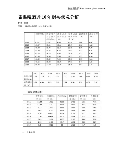 青岛啤酒近10年财务状况分析
